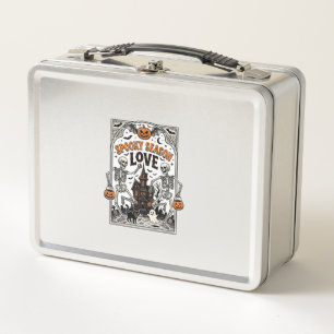 Vintage Halloween Skeleton Spooky Season Love Shir Metal Lunch Box