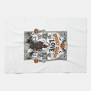 Vintage Halloween Skeleton Spooky Season Love Shir Tea Towel