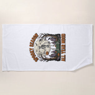 Vintage Halloween Skeleton Spooky Season White Shi Beach Towel