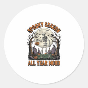 Vintage Halloween Skeleton Spooky Season White Shi Classic Round Sticker