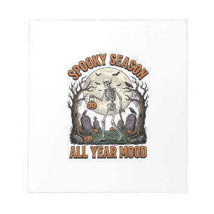 Vintage Halloween Skeleton Spooky Season White Shi Notepad