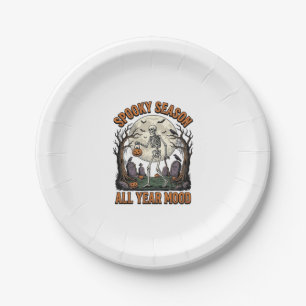 Vintage Halloween Skeleton Spooky Season White Shi Paper Plate