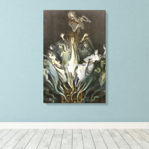 Vintage Halloween, Skeleton Violinist and Ghosts Canvas Print