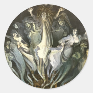 Vintage Halloween, Skeleton Violinist and Ghosts Classic Round Sticker