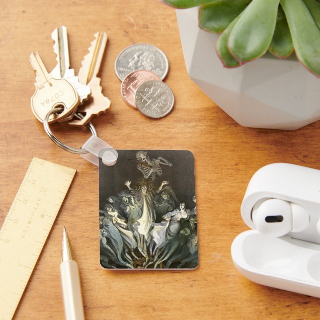 Vintage Halloween, Skeleton Violinist and Ghosts Key Ring (Desk)