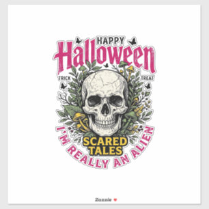 Vintage Halloween Skull Alien Graphic for White Sh