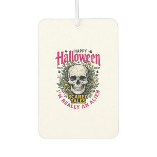 Vintage Halloween Skull Alien Graphic for White Sh Car Air Freshener
