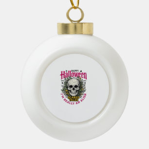 Vintage Halloween Skull Alien Graphic for White Sh Ceramic Ball Christmas Ornament