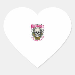 Vintage Halloween Skull Alien Graphic for White Sh Heart Sticker
