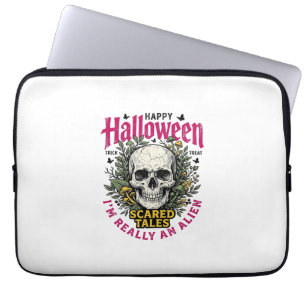 Vintage Halloween Skull Alien Graphic for White Sh Laptop Sleeve