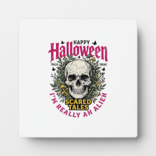 Vintage Halloween Skull Alien Graphic for White Sh Plaque