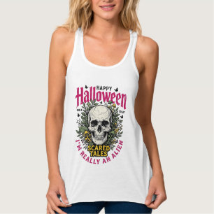 Vintage Halloween Skull Alien Graphic for White Sh Singlet