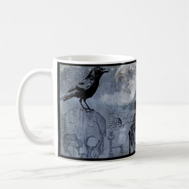 Vintage Halloween Skull and Crow Customise Coffee Mug (Left)