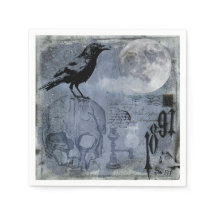 Vintage Halloween Skull and Crow Decoupage