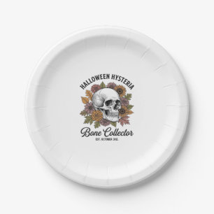 Vintage Halloween Skull Bone Collector Shirt Desig Paper Plate