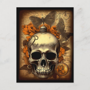 Vintage Halloween Skull shabby Spooky Decoupage  Postcard