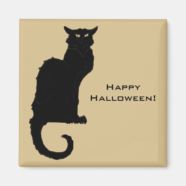 Vintage Halloween, Spooky Art Nouveau Black Cat Magnet (Front)