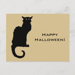Vintage Halloween, Spooky Art Nouveau Black Cat Postcard
