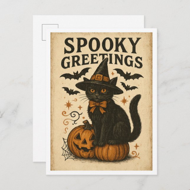 Vintage Halloween Spooky Greetings Postcard (Front/Back)