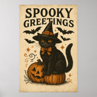Vintage Halloween Spooky Greetings Poster