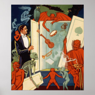 Vintage Halloween, Spooky Magic Act with Magician Poster