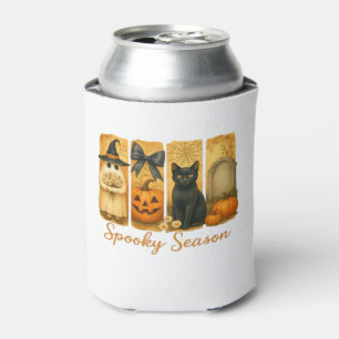 Vintage Halloween Spooky Season, cute ghost floral Can Cooler
