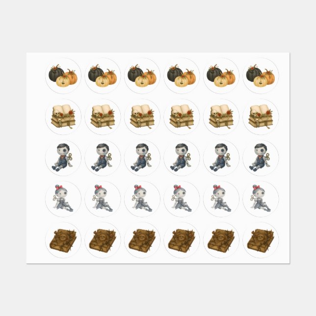 Vintage Halloween Stickers – Pumpkin, Spooky Dolls (Sheet)