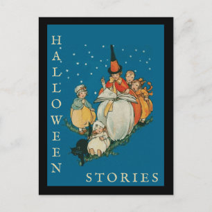 Vintage Halloween Storytime Little Witch Black Cat Postcard