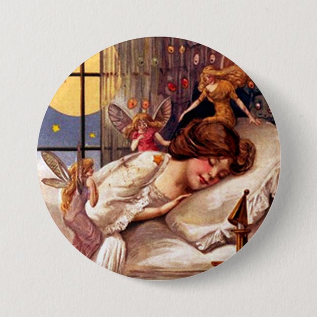 Vintage Halloween Time Faeries and Sleeping Girl 7.5 Cm Round Badge (Front)