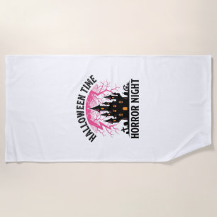 Vintage Halloween Time Horror Night Haunted Castle Beach Towel