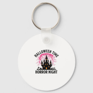 Vintage Halloween Time Horror Night Haunted Castle Key Ring