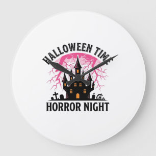 Vintage Halloween Time Horror Night Haunted Castle Large Clock