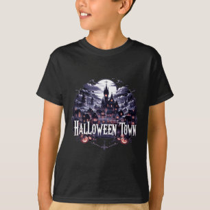 Vintage Halloween Town Skeleton Ghost Pumpkin Hall T-Shirt