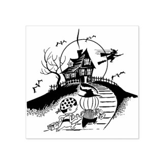 Vintage Halloween Trick or Treat Kids Rubber Stamp