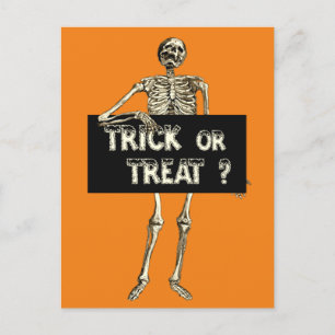 Vintage Halloween Trick or Treat Skeleton Postcard