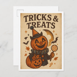 Vintage Halloween Tricks and Treats Postcard