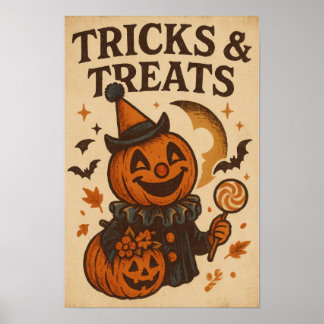 Vintage Halloween Tricks and Treats Poster