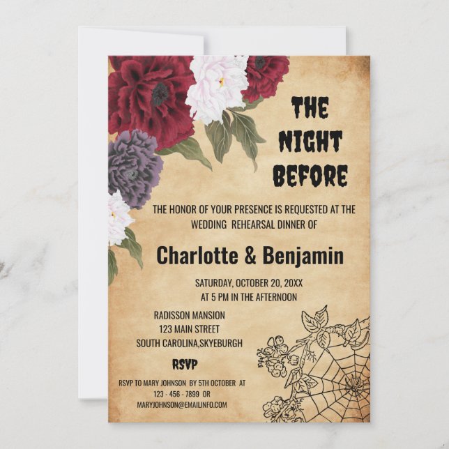 Vintage Halloween Wedding Rehearsal Dinner Invitation (Front)