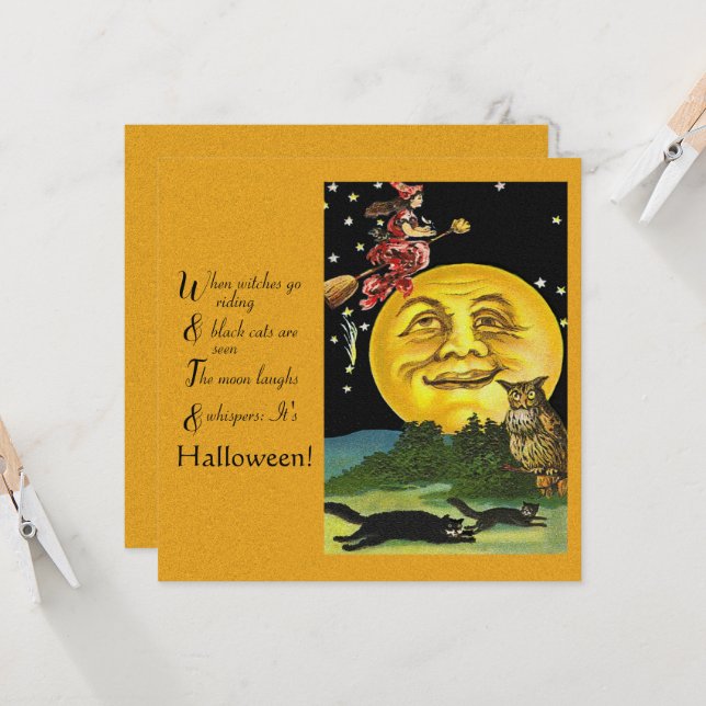 Vintage Halloween When Witches go Riding Card (Front/Back In Situ)