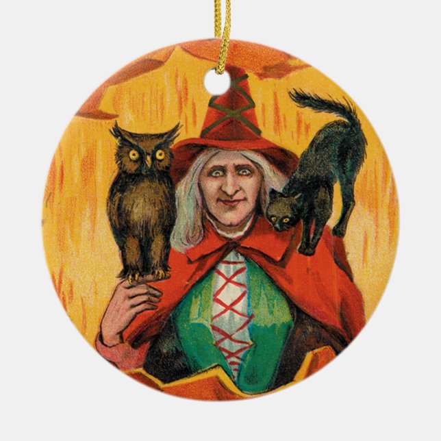 Vintage Halloween witch add spell message ornament (Front)