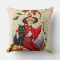 Vintage Halloween Witch and Black Cat