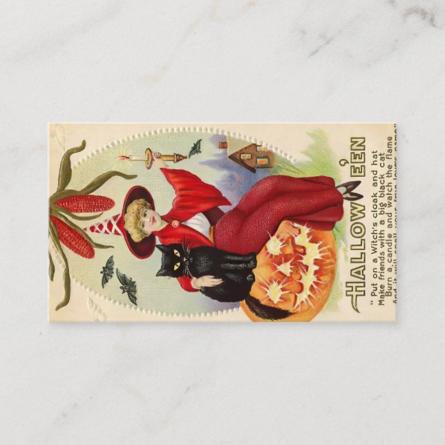 Vintage Halloween Witch and Black Cat Enclosure Card (Front)