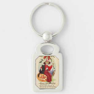 Vintage Halloween Witch and Black Cat Key Ring