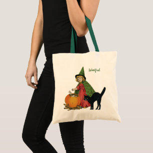 Vintage Halloween Witch and Cat, Ellen Clapsaddle Tote Bag