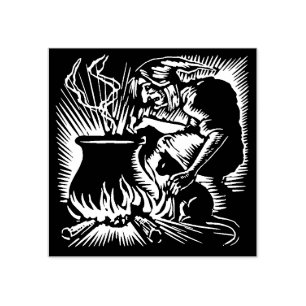 Vintage Halloween Witch and Cat Stamp