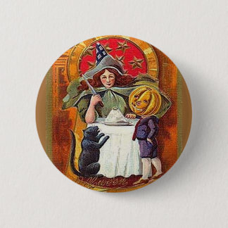Vintage Halloween Witch and Pumpkin Head Boy 6 Cm Round Badge