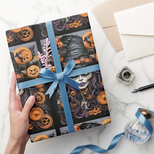 Vintage Halloween Witch And Skulls Wrapping Paper (Gifting)