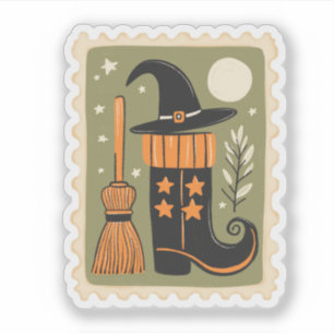 Vintage Halloween Witch Boot & Broom Stamp