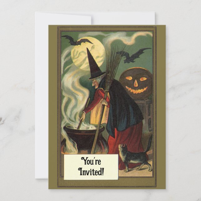 Vintage Halloween Witch Bridal Shower Party Invitation (Front)