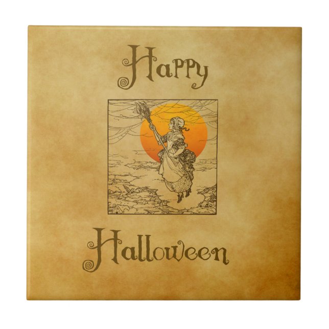 Vintage Halloween Witch Ceramic Tile (Front)